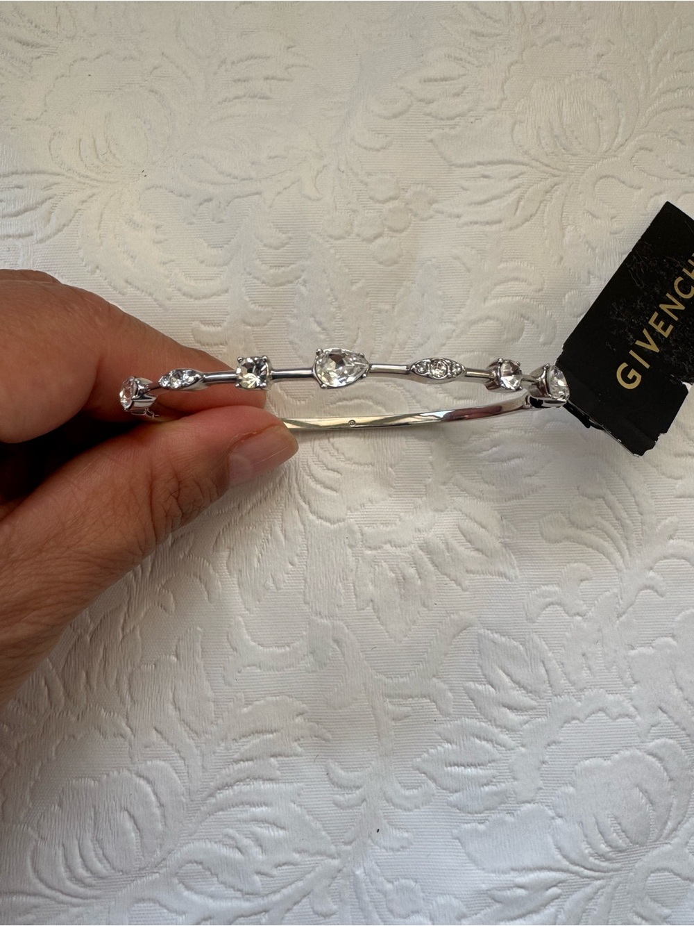 Givenchy Silver Tone Crystal Stone Bangle Bracelet